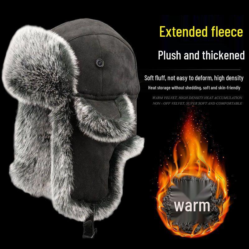 

Men s Winter Lei Feng Hat - Imitation Fox Fur, Thick Ear Protection, Windproof, Warm Ski/Cycling Hat L (58-60cm)