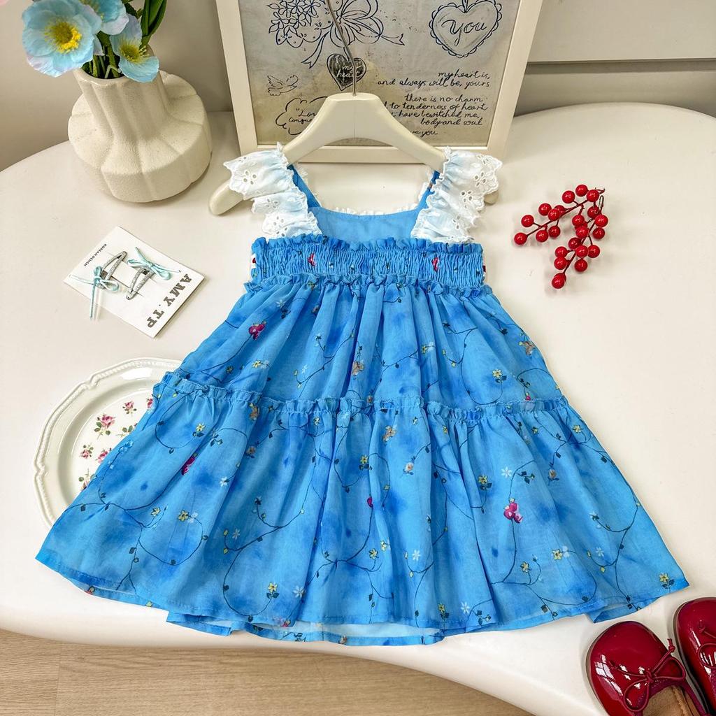 Girls' Summer Lace Trim Sling Dress - Vacation Style CM1257