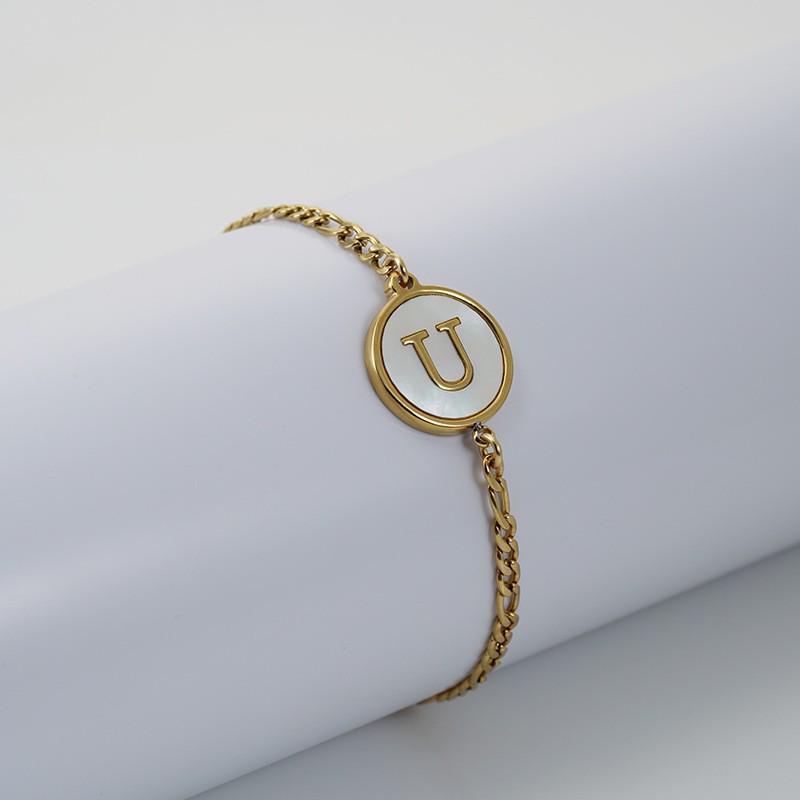 Pulsera Redonda de Acero Inoxidable 18K Europea con Letra para Mujer - Joyería de Mano Moderna y Elegante