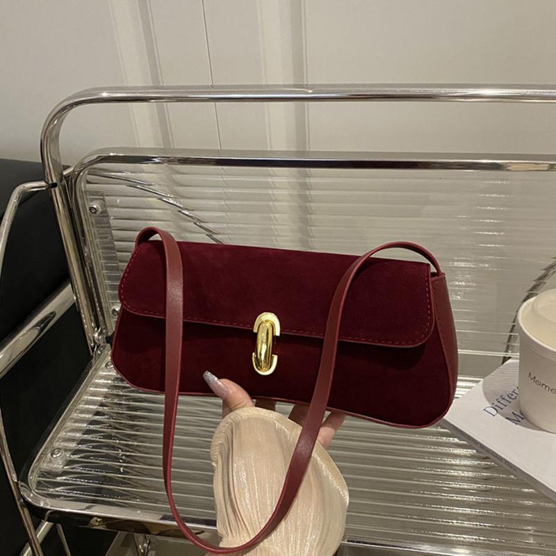 Vintage Faux Suede Box Bags For Women Luxury Designer Handbags And Purses New In PU Lock Decoration Small Underarm Shoulder