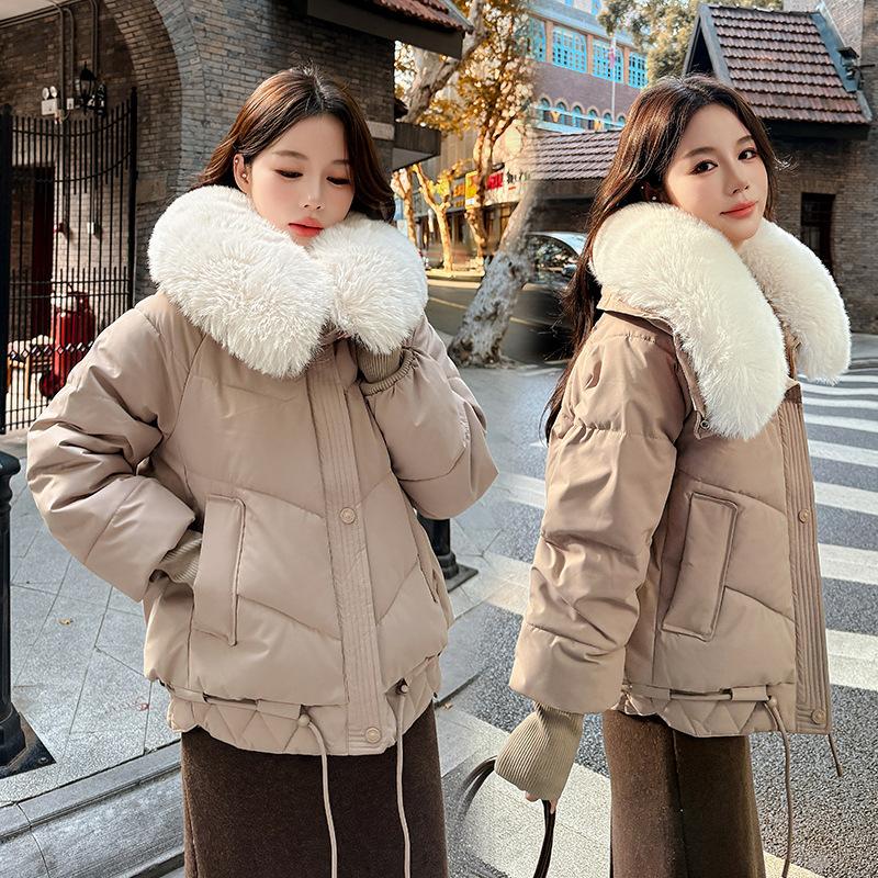 Short cotton-padded clothes, large fur collar cotton-padded jackets, winter 2025 new cold-proof and sweet wind-padded clothes, women's thickened