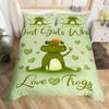 Frog Duvet Cover Set Cute Kawaii Cartoon Frog Pattern King Queen Size Polyester Comforter Cover With Pillowcase For Kids Girls