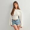 Spring and Autumn Women's New Solid Color Crew Neck Wide Sleeve Waist Long Sleeve T-Shirt Top