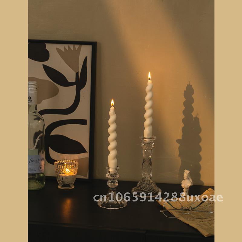 Embossed Glass Candle Holder Vintage Tall Dining Table Atmosphere Candle Holder Home Decorations