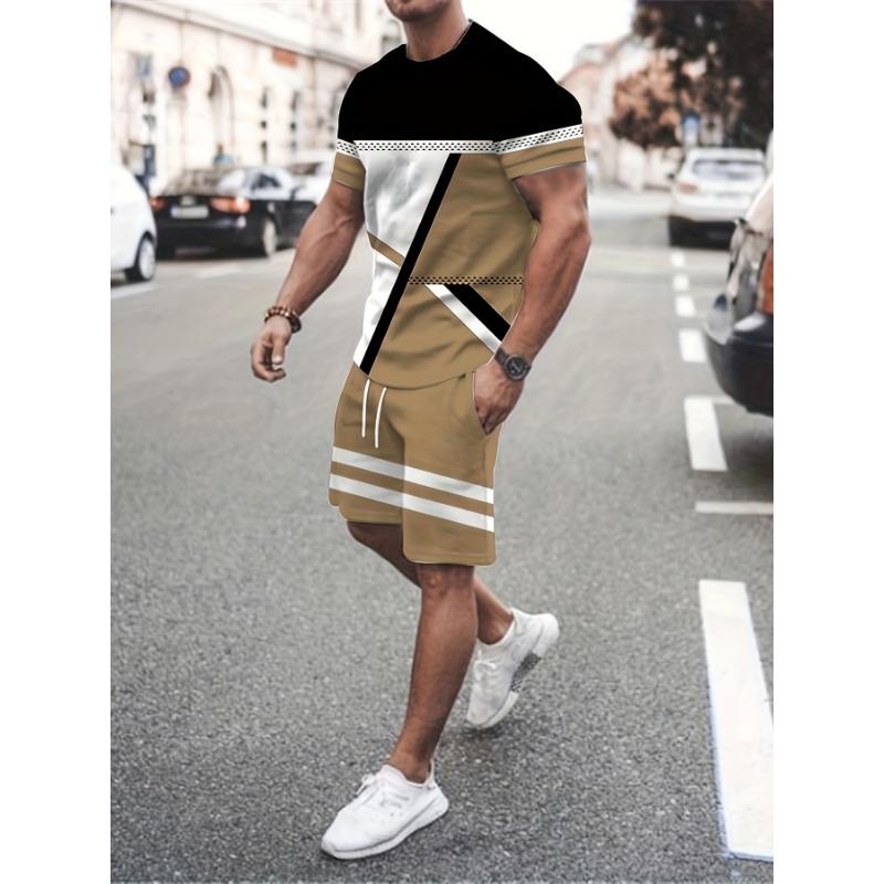 

Men S Casual Suit, Summer Two-piece Set, Short Sleeved Round Neck T-shirt And Shorts, Outdoor Street Fashion Design S
