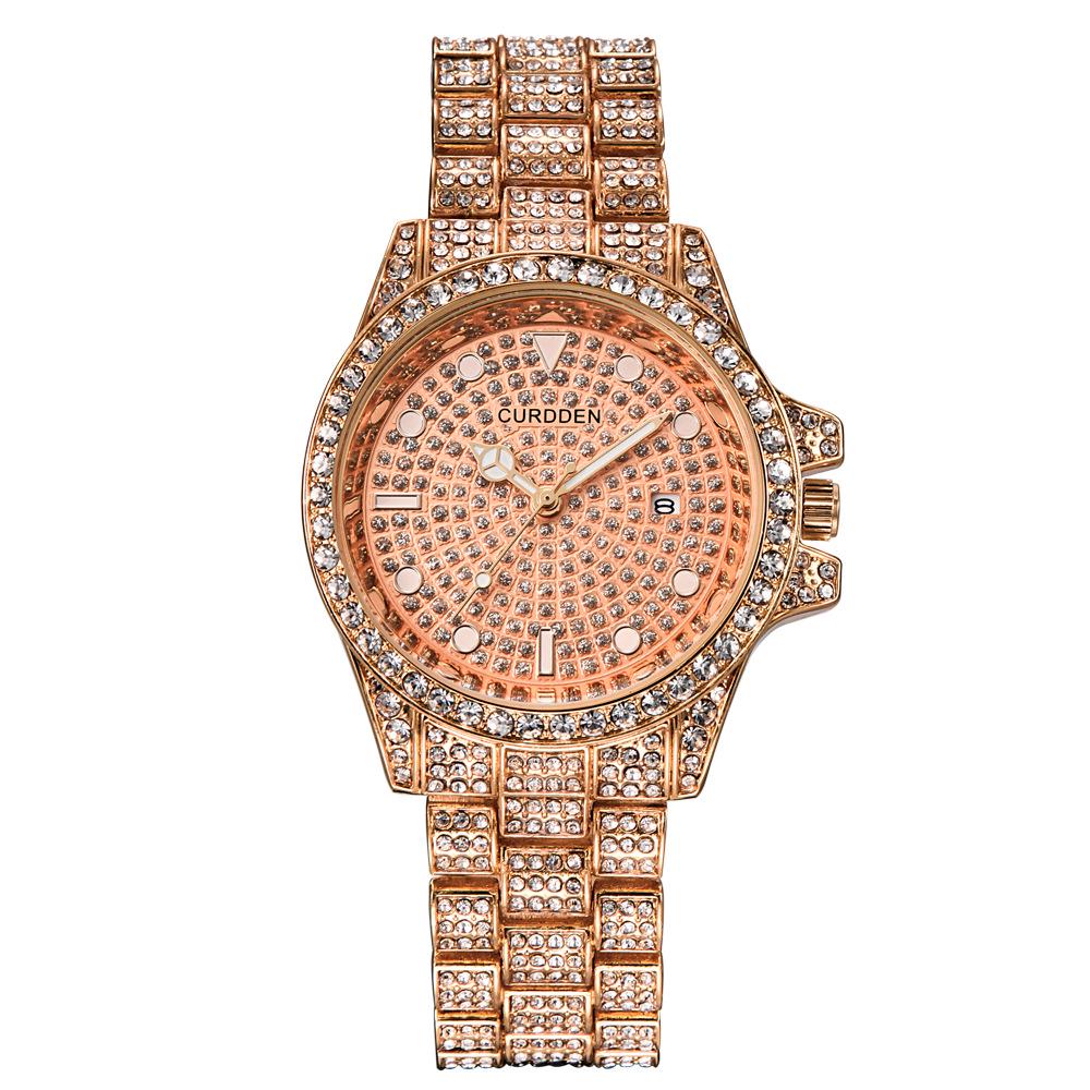 

Мужские роскошные часы с бриллиантами и браслетом из нержавеющей стали розового золота