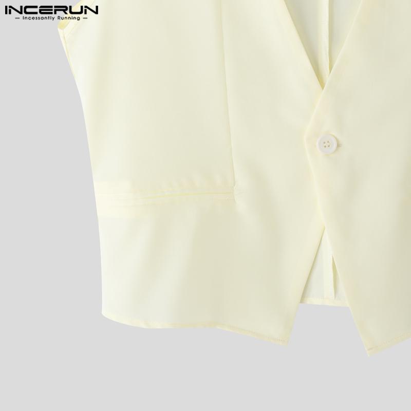 INCERUN Two Pieces Men Sleeveless Waistcoats Long Stitching Flare Pants Sets