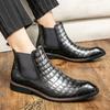 Men's Casual Crocodile Print Boots Low Top Ankle Boots Leather Shoes Autumn Winter Retro British Tooling Men's Boots Tide M219