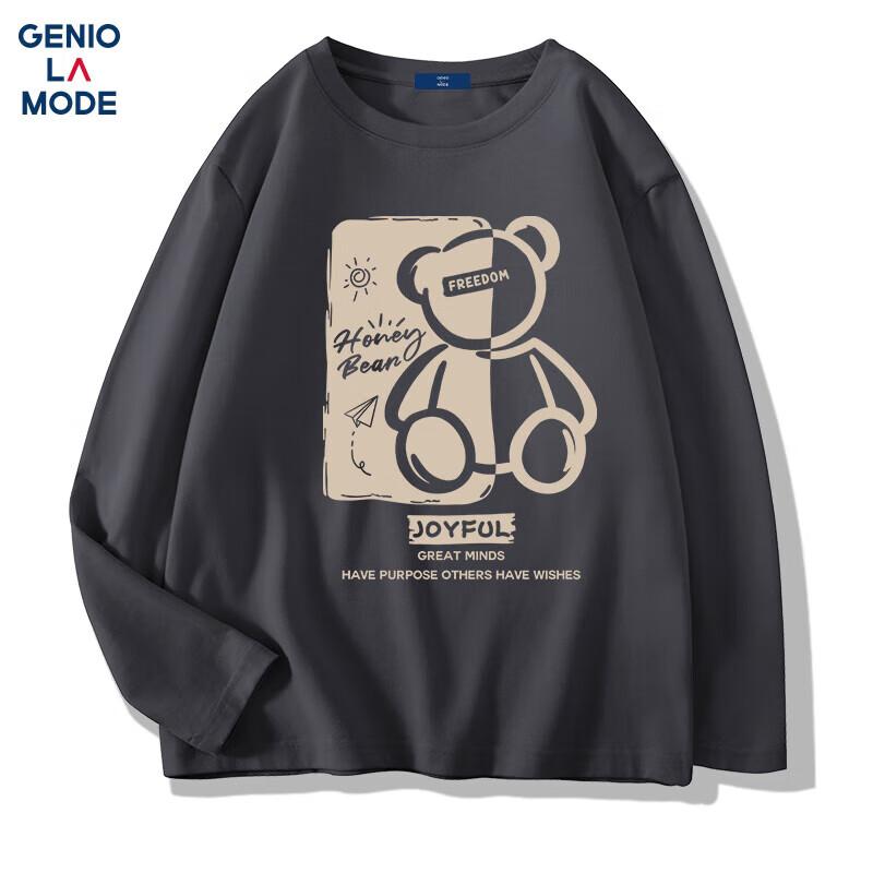 GENIOLAMODE Men s Honey Bear Print Long Sleeve Pure Cotton T-Shirt XL