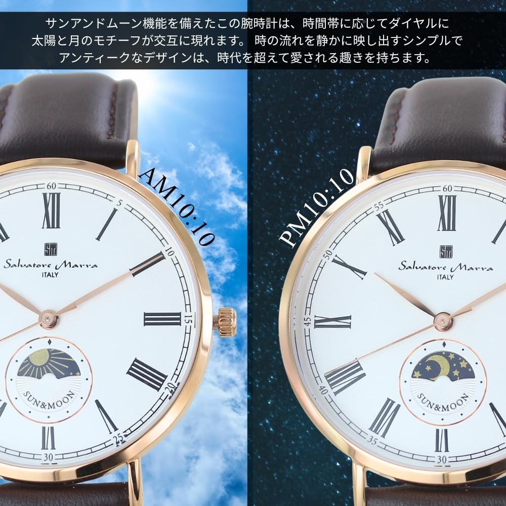 Salvatore Marra Sun and Moon Slim Quartz Watch with Shopper Leather Strap Black X Men's Bag, (No. 3 Silver)