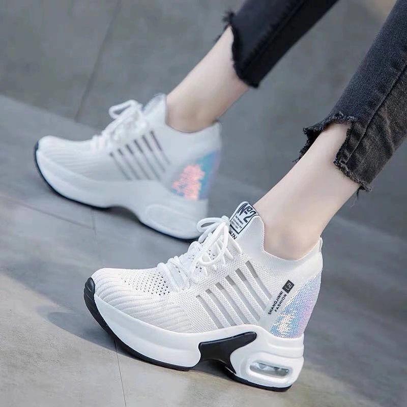 Mesh Inner Heightening White Shoes Women's Shoes Breathable Casual Sports Shoes