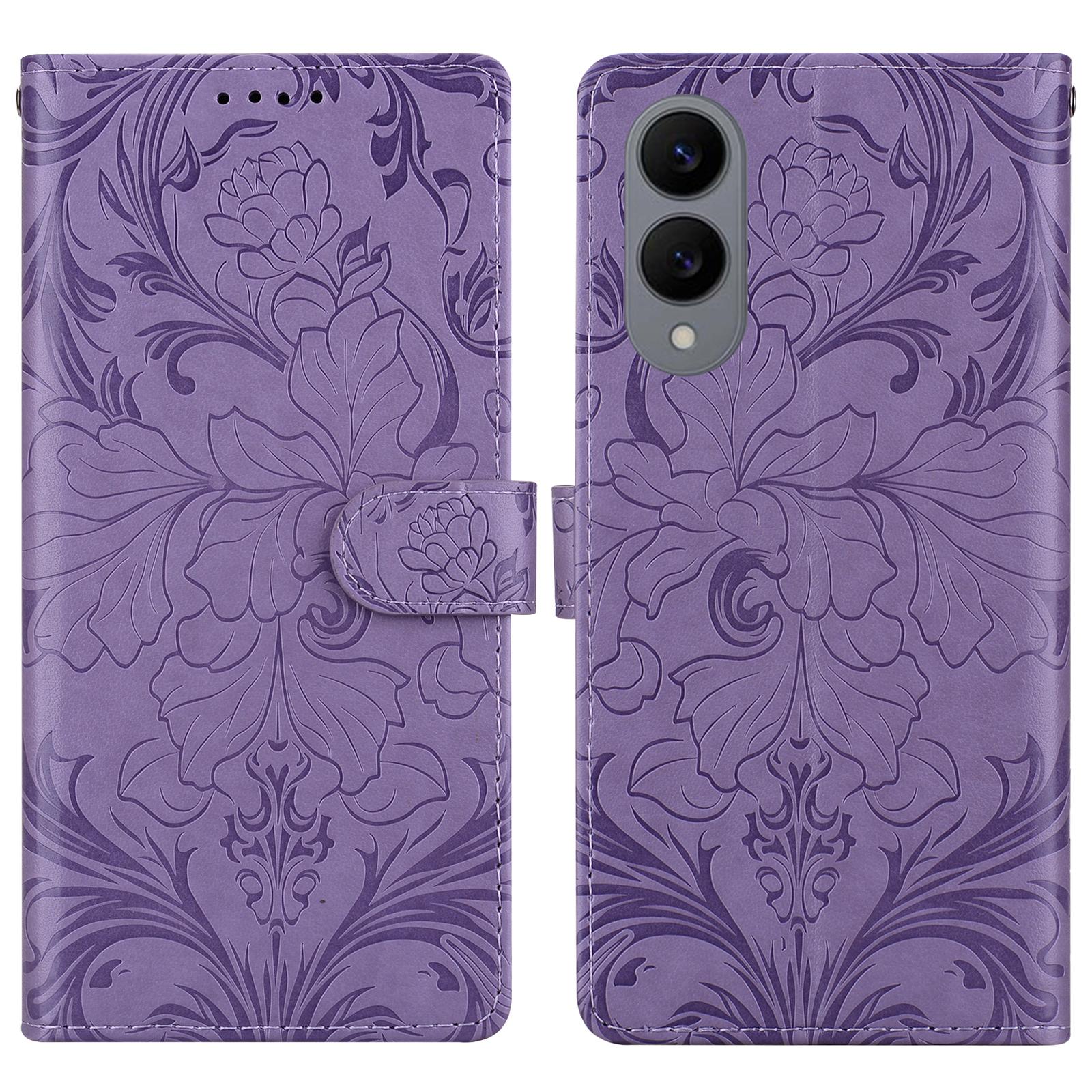 

Кожаный чехол для Samsung Galaxy S25 Edge с тисненым цветочным узором, кошелек-подставка, откидная крышка для телефона Purple