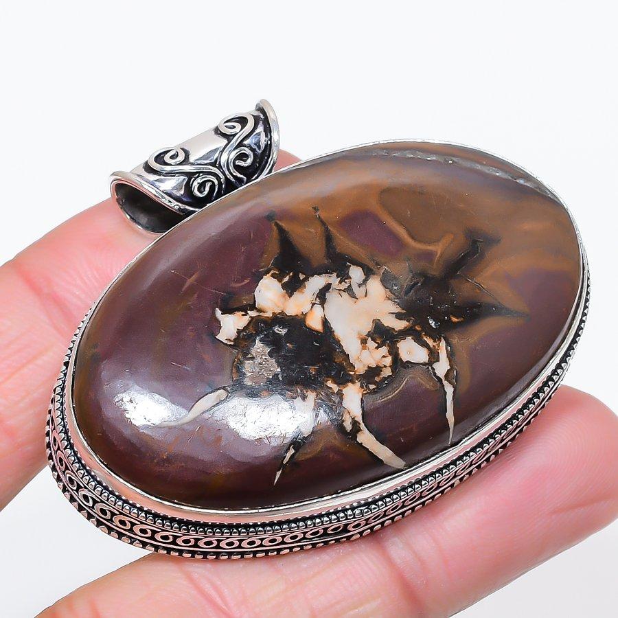 Natural Mud Crack Fossil Gemstone 925 Sterling Silver Jewelry Pendant 1.77" S4E81