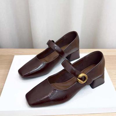 2025 Neue Schnallenriemen Damen Pumps mit niedrigem Absatz Mode Quadratische Zehenpartie Elegant Kleid Bequem Klassisch Flach Büroschuhe