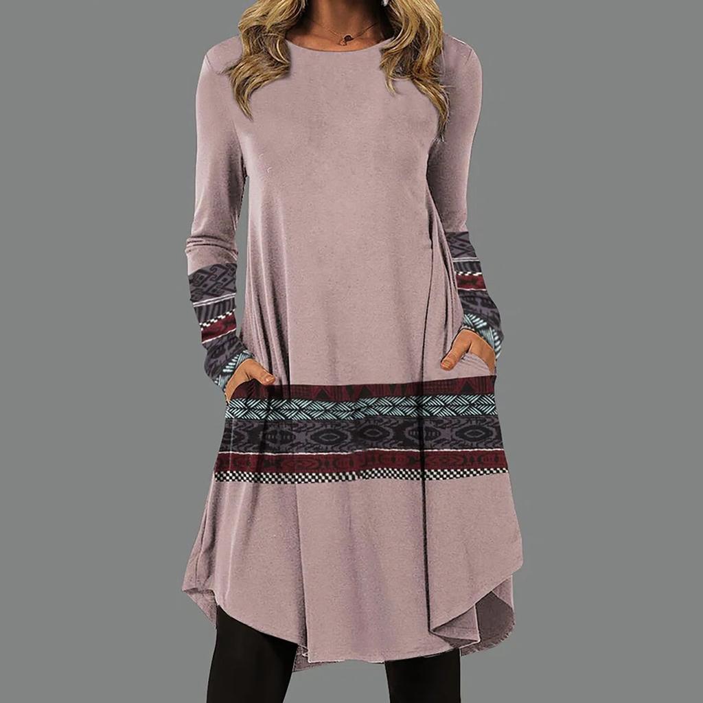 Women's Casual Fashion Spring And  Long Sleeve Round Neck Printed Dress