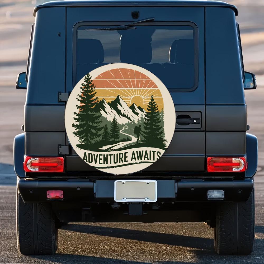Adventure Journey Mountain Forest Pattern | 30/34-inch Multi-functional Spare Tire Cover, Suitable For Jeeps, Trailers, RVs, Off