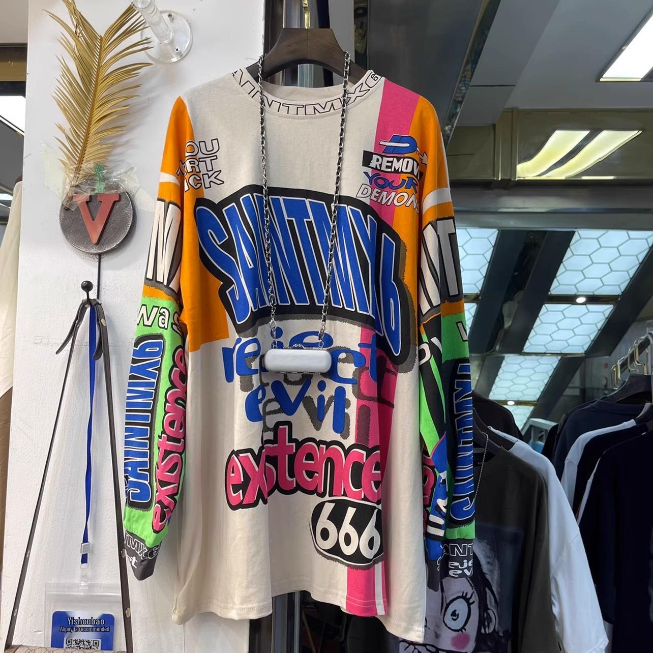 

Женская футболка большого размера с принтом граффити, круглым вырезом и длинными рукавами - Омолаживающая, Свободный крой 4XL