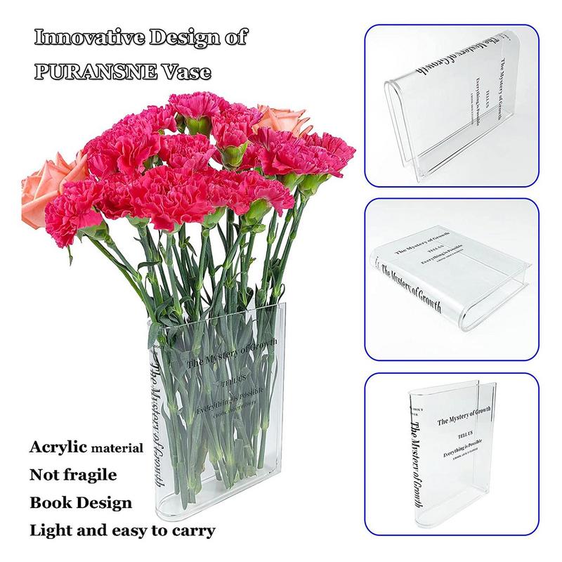 Clear Acrylic Vase Clear Book Shaped Vase Cultural Flavor Decorative Acrylic Vase For Unique Home Bedroom Office Accent Book