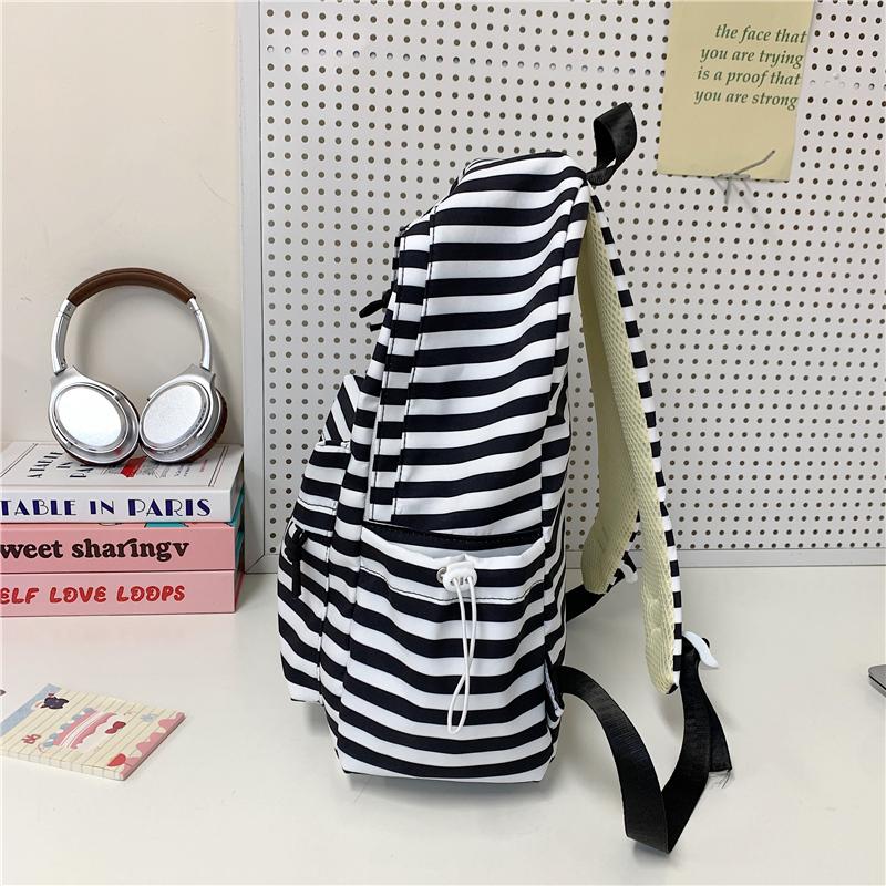 Striped Print Student Schoolbag Women's Large Capacity Commuter Backpack