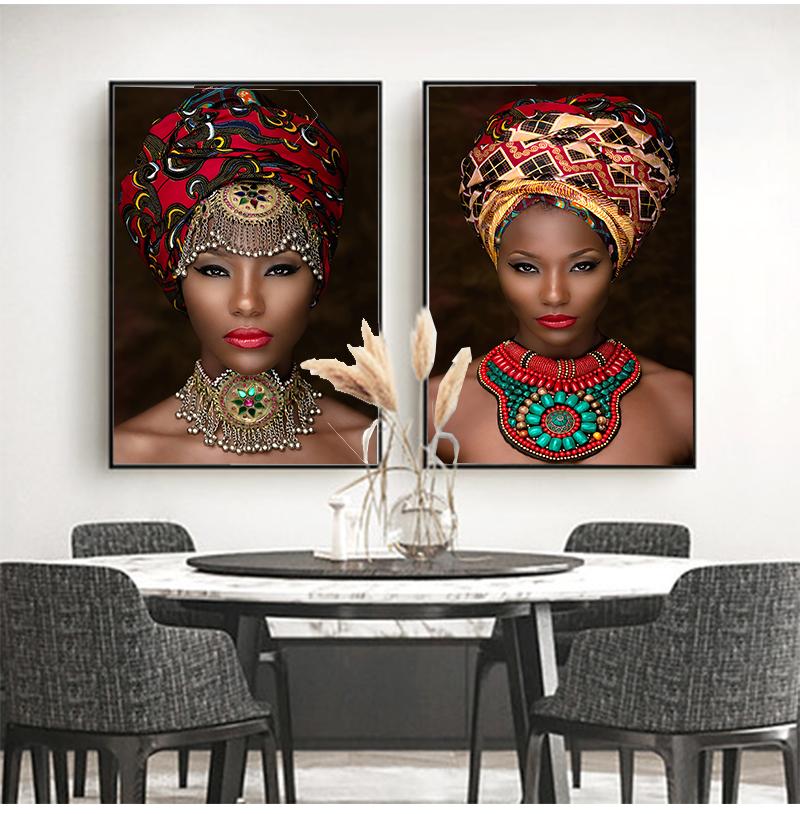 African Art Woman Canvas Painting Wall HD Picture Beauty Girl Scandinavian Posters and Prints for Living Room Home Decor Cuadros