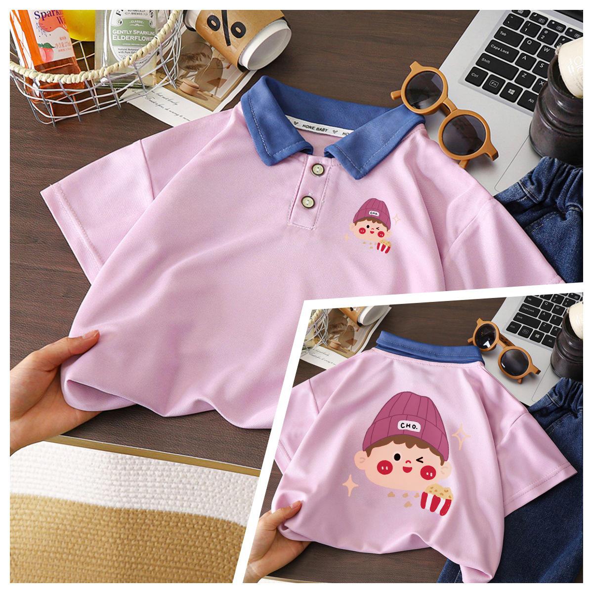 

Children Boys Summer Polo Shirts Print Short Sleeve Baby Girls T-shirt Loose Casual Kid Boy Little Top 80cm