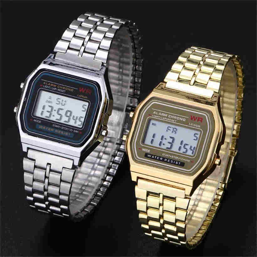 Fashion Unisex Watch Digital Display Waterproof Clock Square Dial Alarm Stopwatch