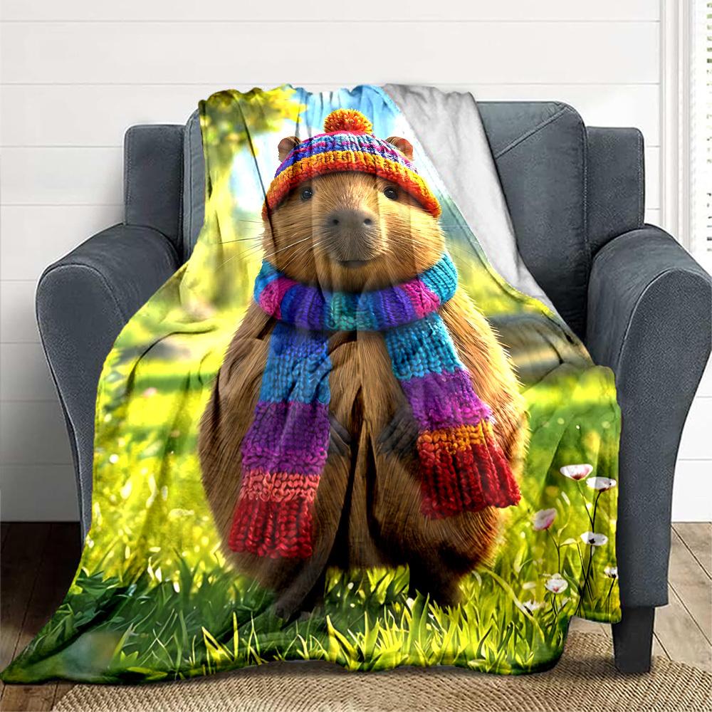 1pc Capybara Blanket Lightweight Flannel Blanket Throw Blanket For Sofa, Bed, Travel, Camping, Livingroom, Office yy251015135 75x90cm