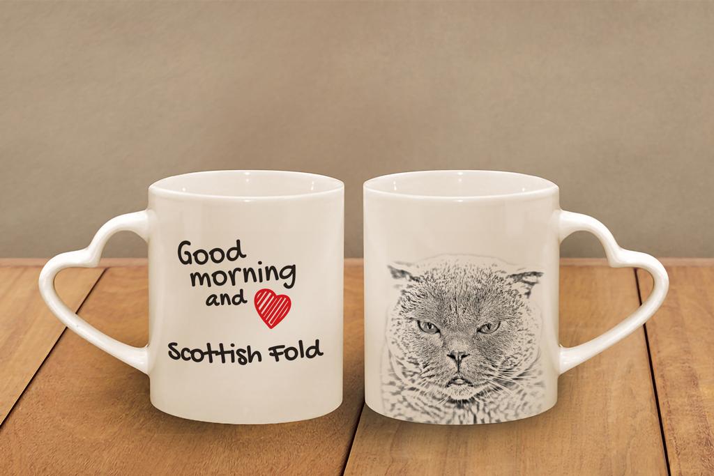 Scottish Fold – Cat mug, adorable heart-shaped handle mug | Art-Dog