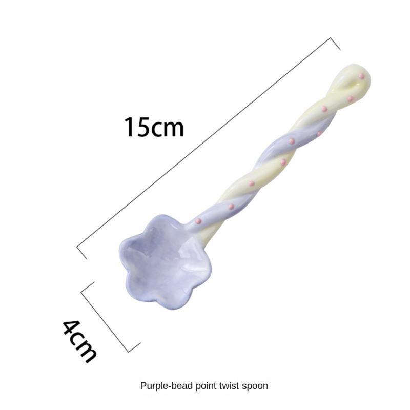 1~10PCS Ceramic Long Handle Spoon Kawaii Korean Ice Cream Hand Painted Dessert Spoon with Long Handle Kitchen Tableware