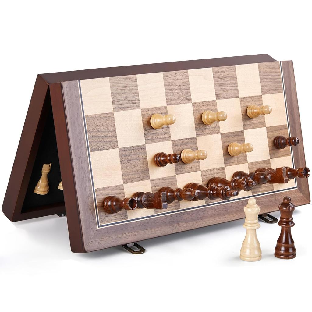 39Cm/15" Wooden Chess Set – Foldable Board, Handcrafted Pieces, Storage Slots, Gift Box, For Adults, Beginners & Tournament
