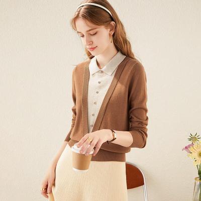 TUHUANG Women's Pure Wool Color-blocked Knit Sweater