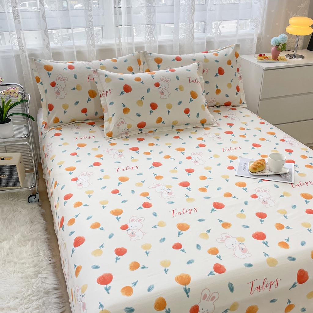 Cearșaf de pat 100% bumbac, animale din desene animate, câine, pisică, imprimat, cearșaf dublu, king-size, pentru fete, băieți, copii, un singur pat Queen