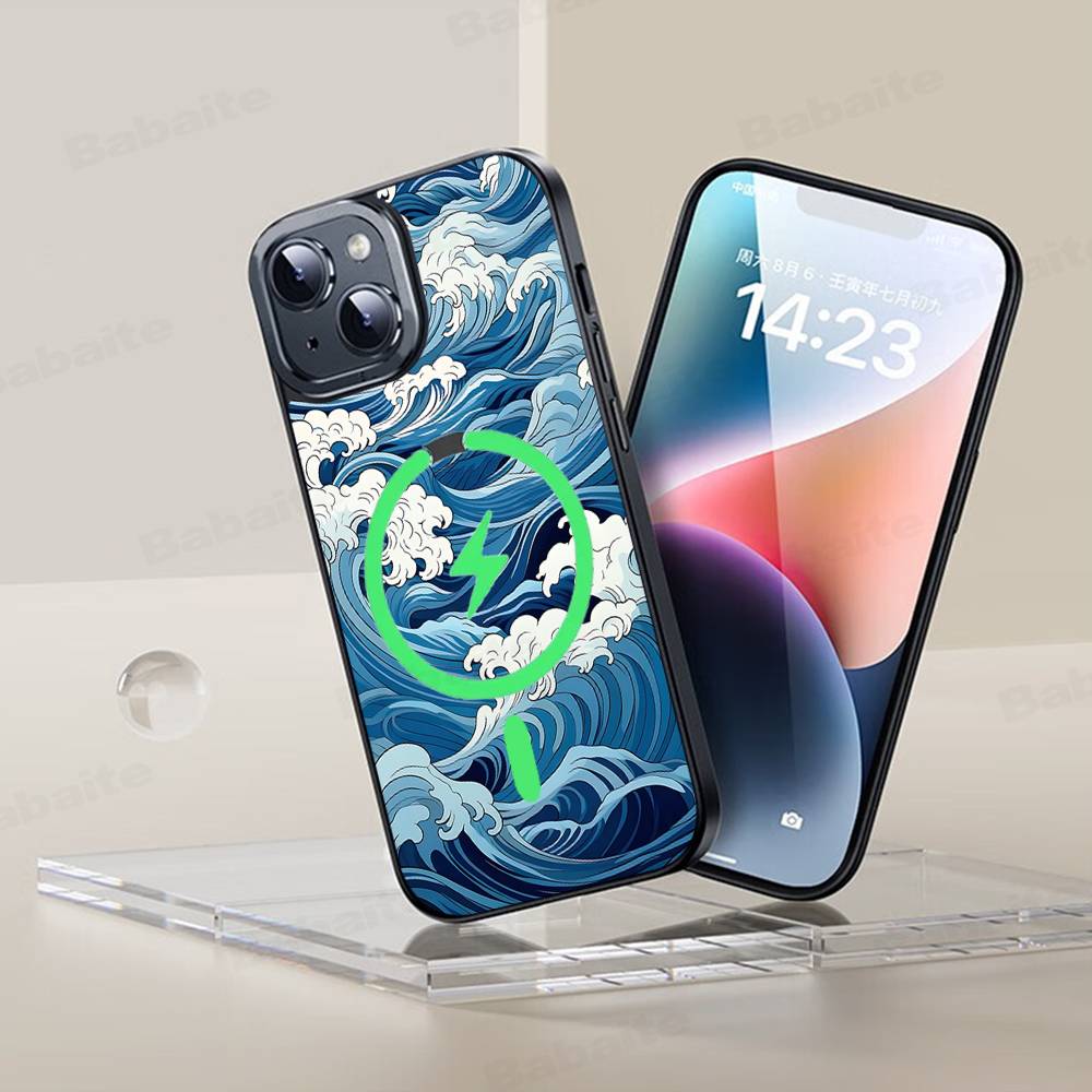 Kanagawa Great Wave Anime Phone Case Magnetic Case For IPhone 16 14 13 12 11 15 Pro Max Plus For Magsafe Wireless Charge Cover