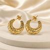 European Luxury Ribbed Gold Stainless Steel Curved Earrings