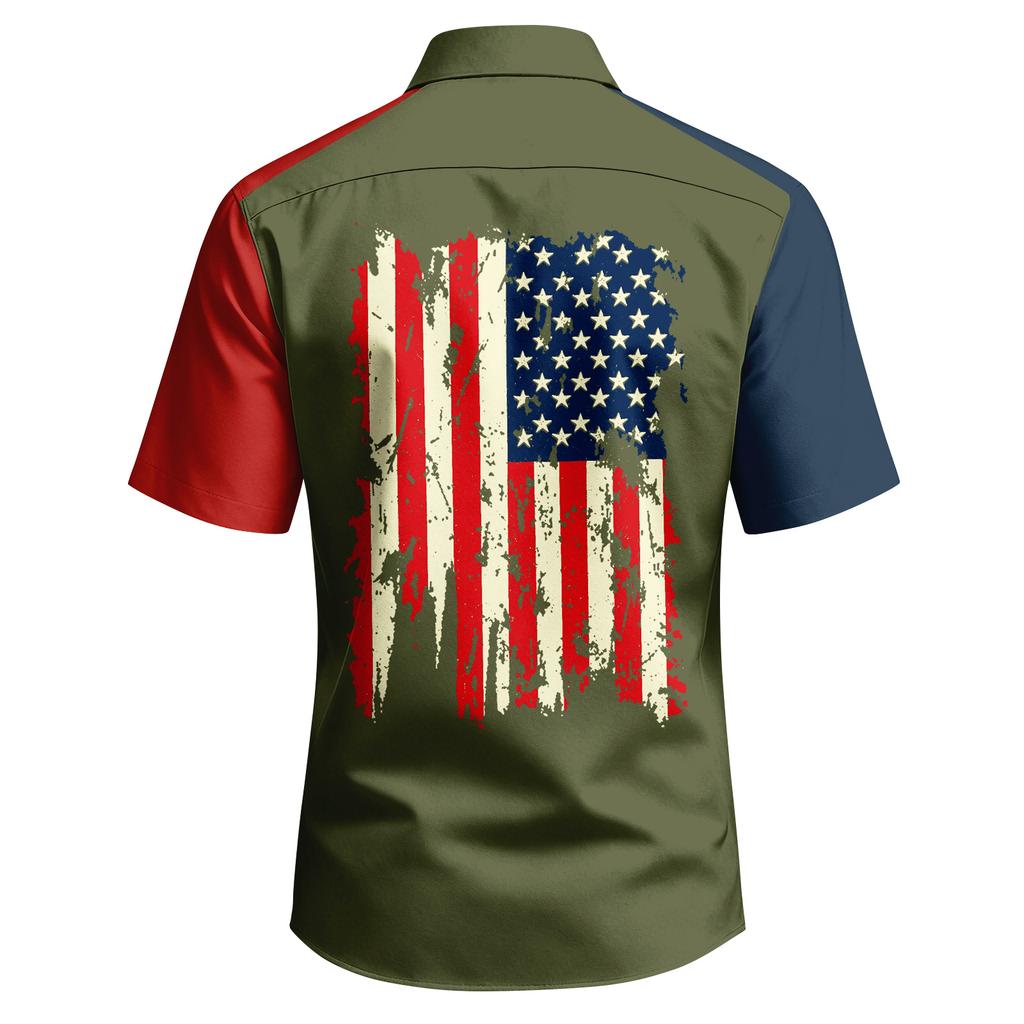 Herren Independence Day Bedrucktes Hemd mit Kragen Herren Freizeit Sport Kurzarmhemd