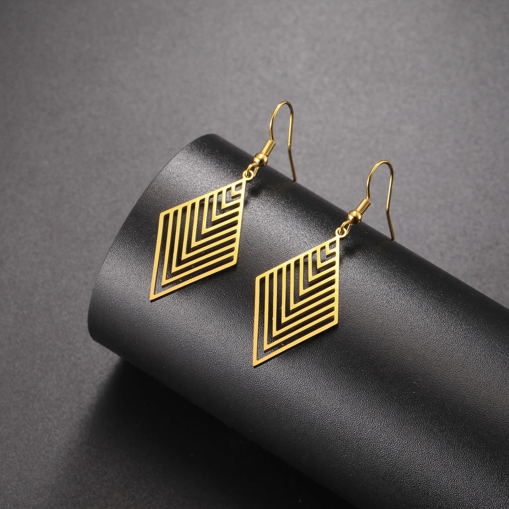 Stainless Steel Geometric Rhombus Drop Earrings for Women Girls Waterproof Minimalist Jewelry Valentine Gift