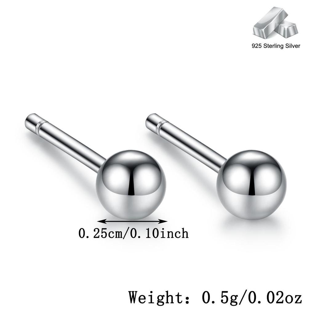 S925 Sterling Silver Glossy Bead Stud Earrings for Women - Simple, Versatile European & American Style