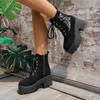 Winter European and American front lace-up boots, embroidered, side zipper thick-soled Martin boots