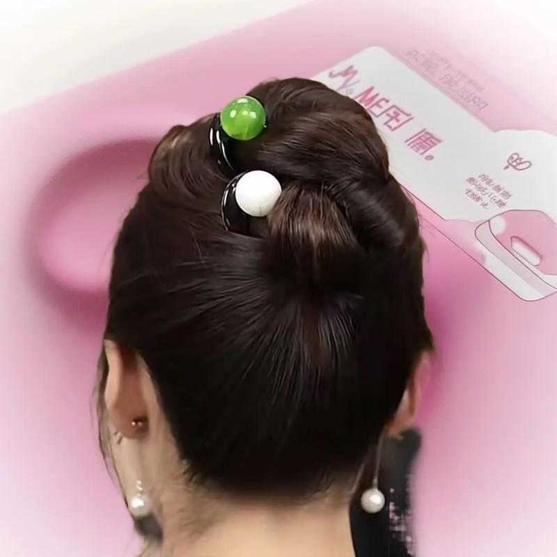 Französischer Twist Perlen Haarstab Haarspange Acetat U-förmige Haarnadel Vintage Schildpattmuster Damen Haarknoten-Stecknadel Haarschmuck