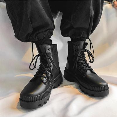 Otoño Invierno Cuero Botas de Hombre Plataforma Moda Botines Calcetín Hombre Botas Altas Negras Casual Zapatos Deportivos de Exterior Masculino Nuevo