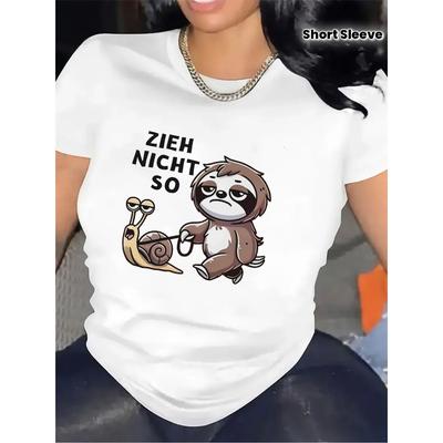 Kurzarm-T-Shirt Für Damen | Faser, Freizeitkleidung Mit Lustigem Faultier- Und Schnecken-Grafik, Leicht Und Langlebig, Perfekt Für Zuhause, Büro,
