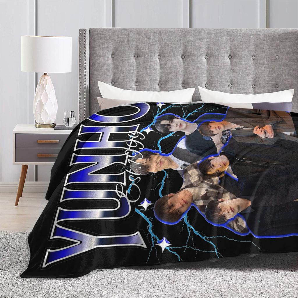 Yunho 90s Ateez Kpop Band Blankets Flannel Spring/Autumn   Multifunction Lightweight Throw Blanket for Sofa Bedroom Rug Piece