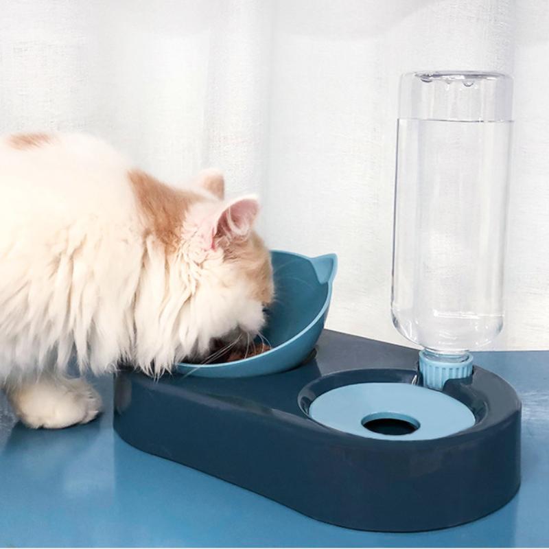 Futternapf für Haustiere mit Ständer, automatischer Wasserspeicherspender, Futternapf für Welpen, 2-in-1, spritzwassergeschützter Wasserbehälter, erhöht