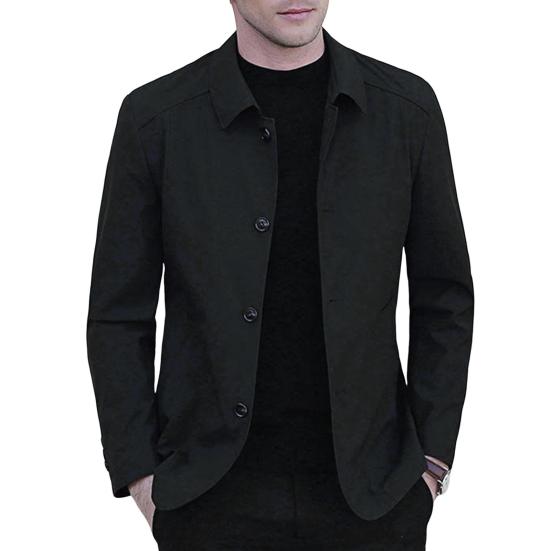 

Мужская куртка с лацканами, длинным рукавом, застежкой-молнией, куртка с карманами, однотонная, весна-осень, повседневная куртка XXXL чёрный