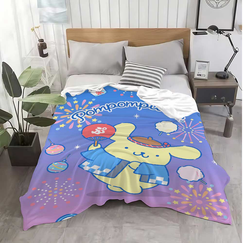 Flauschiger Fleece Anime Doppelknie Wurf Sofa Decke Übergröße Kawaii PomPomPurins Dekorative Bettdecken Heim Schlafzimmer Dekoration