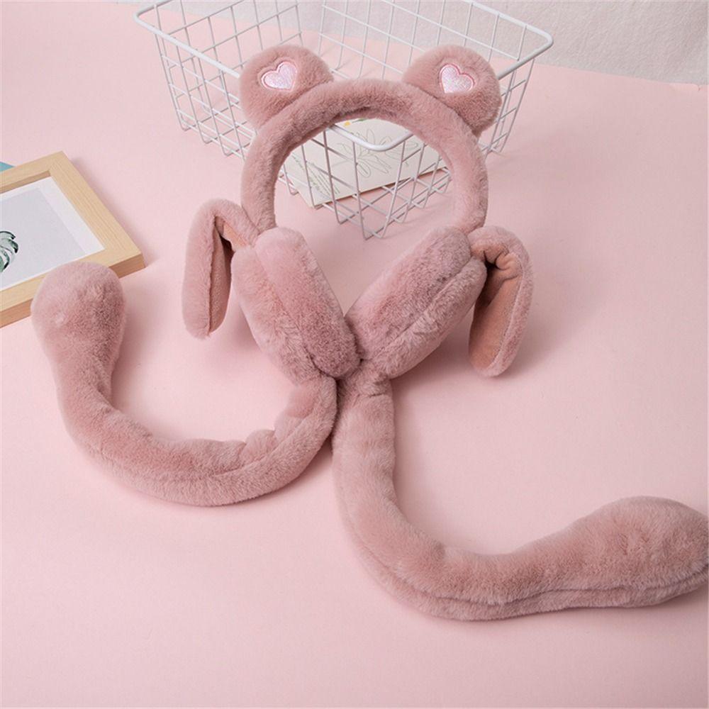 Urocze Ruchome Skaczące Uszy Zimowe Ciepłe Nauszniki Serce Niedźwiedź Poduszka Powietrzna Pluszowe Nauszniki Outdoorowe Osłony Na Uszy dla Pań Dziewcząt