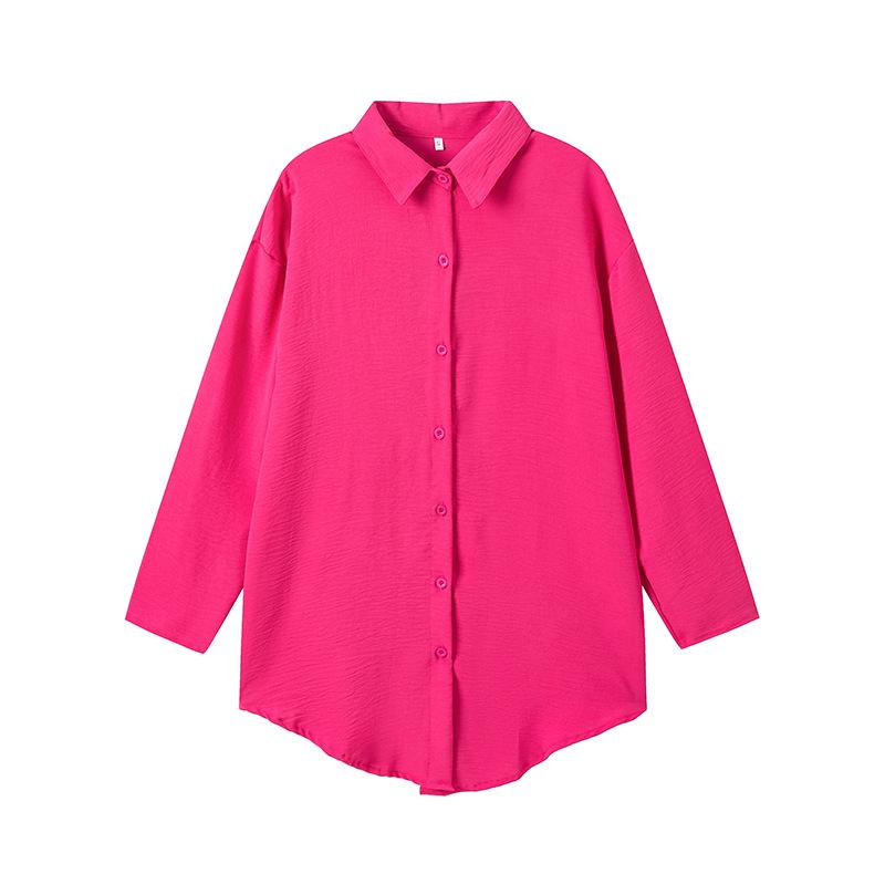 European and American Women's Plus Size Turn-Down Collar Casual Long-Sleeve Shirt for Autumn and Winter.