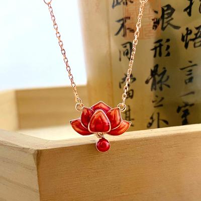 Náhrdelník Červený Lotos Dámský Nový Čínský Vysoce Kvalitní Čínský Styl Límcový Řetízek Náhrdelník Ozdoba