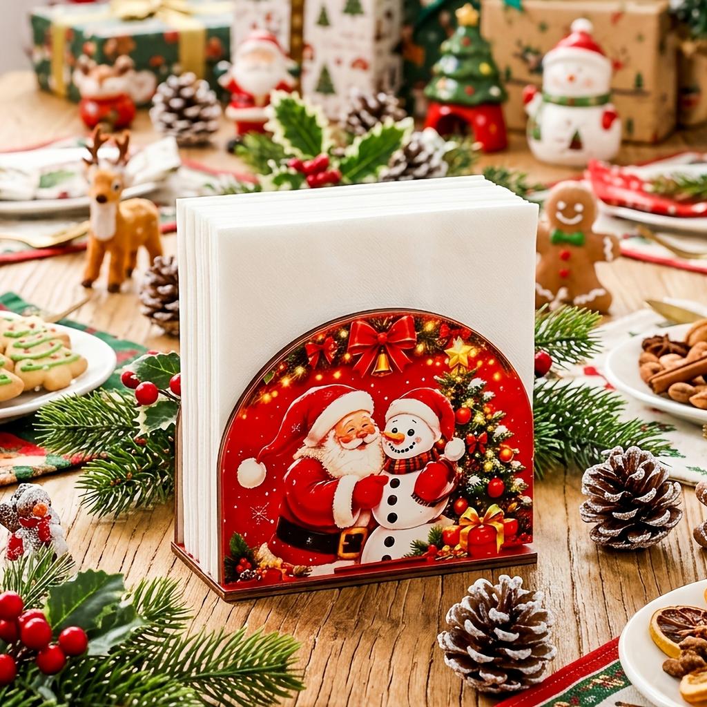 Wooden Christmas Napkin Holder Decorative Table Napkin Storage Stand Holiday Dinner Table Centerpiece Kitchen Counter Home Party Winter Decoration
