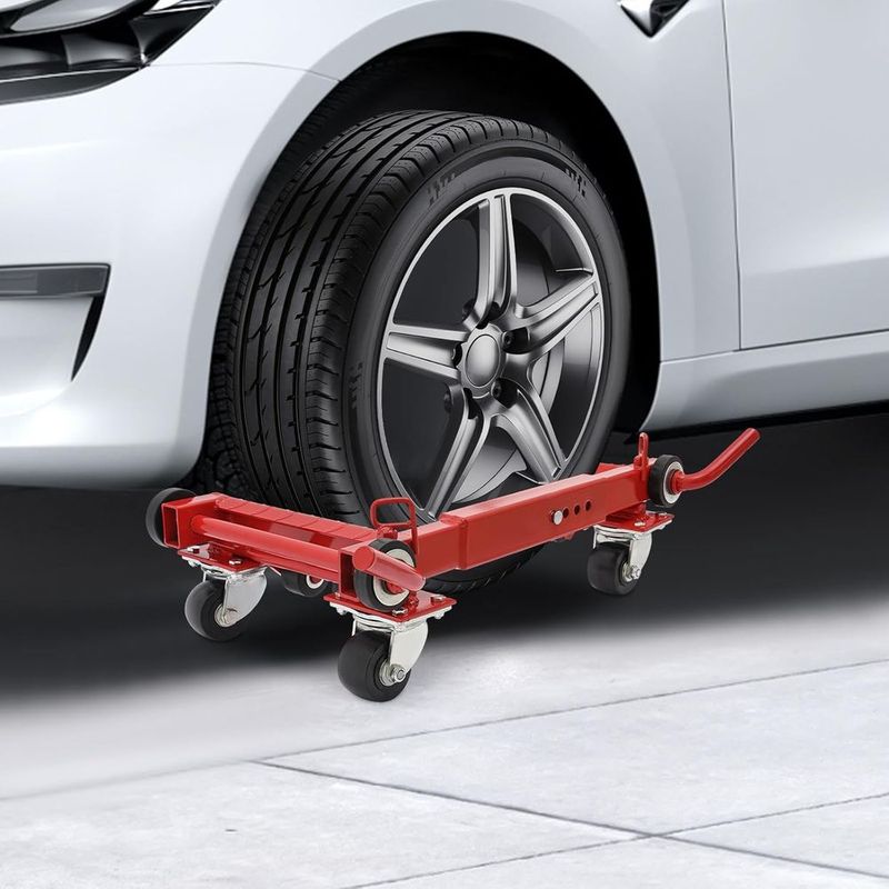 1 Ton/2200 lbs Lever-Style Car Moving Dolly with Heavy Duty Hydraulic Jack for Vehicle Positioning and Auto Repair (Red)